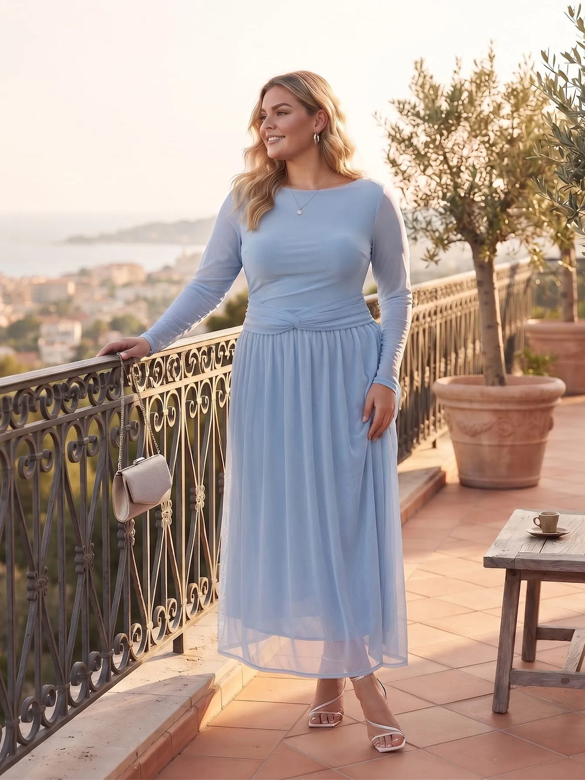 Larui Plus Size Mesh Elegant Long Sleeves Dress