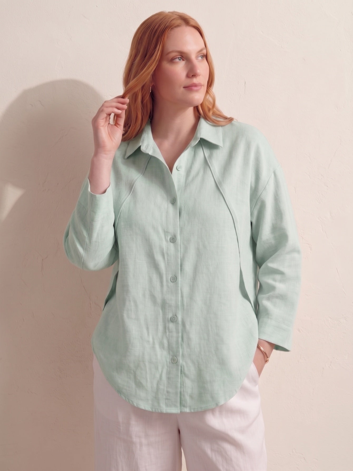 Larui Plus-Size Women's"Faux-Layered" Shirt with Side Panels