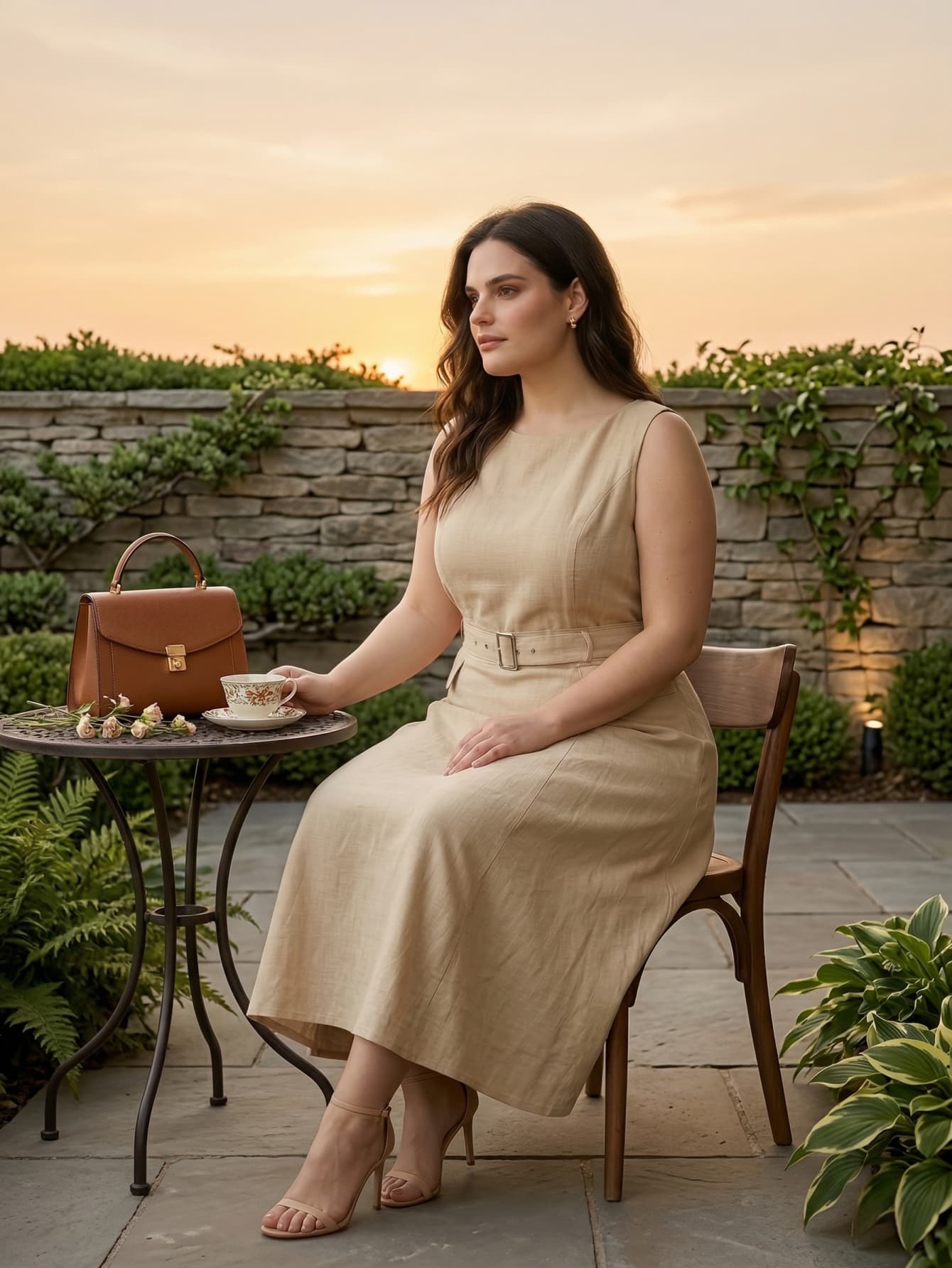 Larui Plus Size Women‘s Linen Sleeveless Dress With Belt