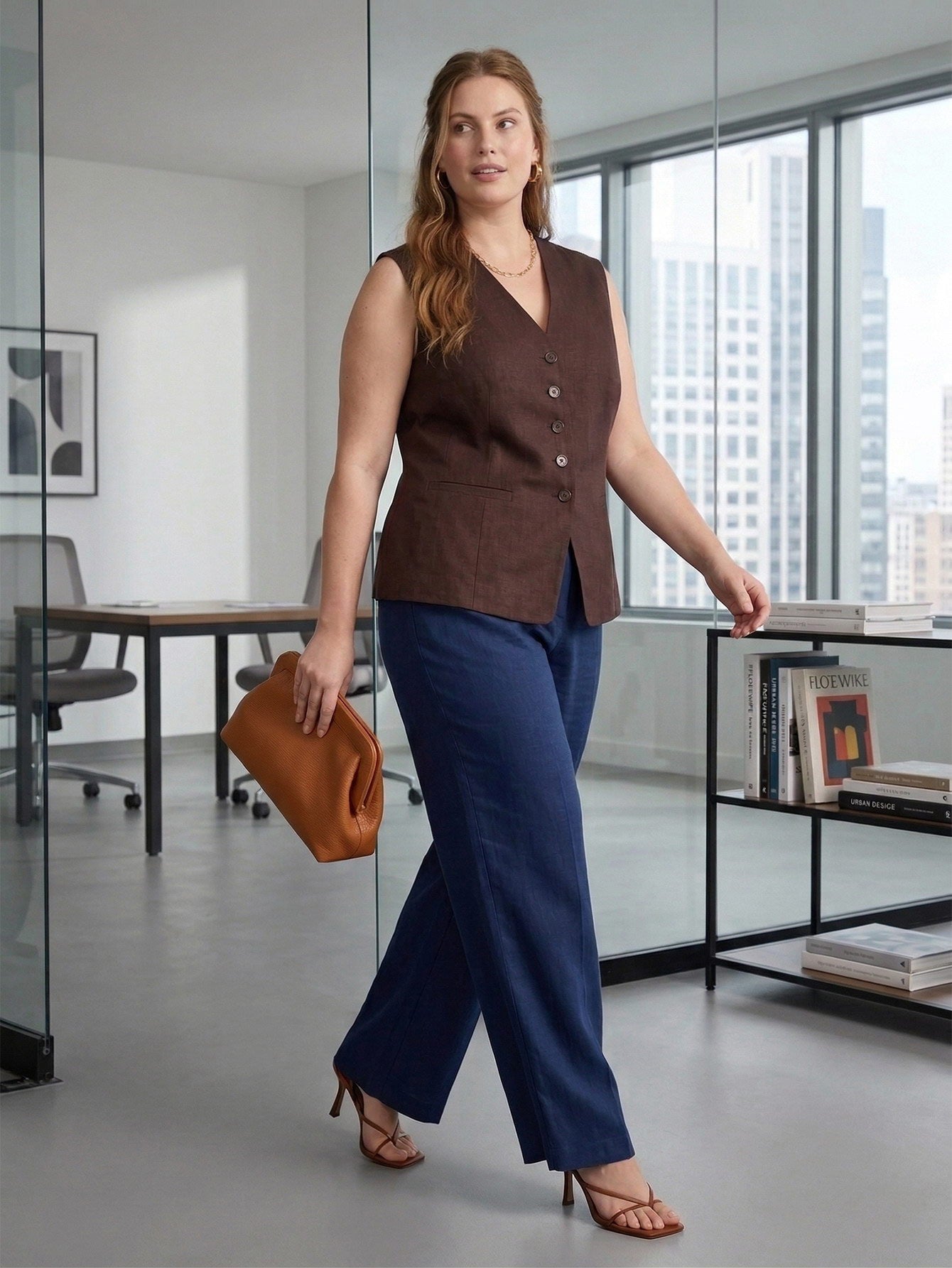 Larui Plus Size Women's Linen V-Neck Sleeveless Vest Waistcoat