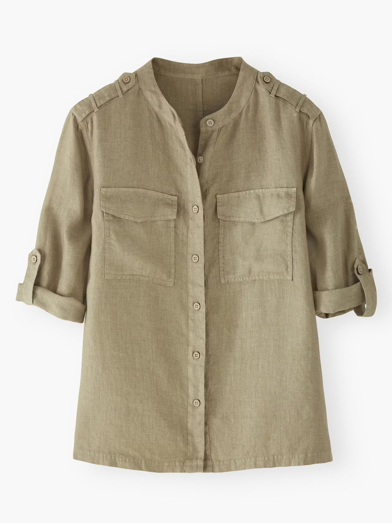 Larui Plus Size Women's Elegant Linen Pocket Shirt