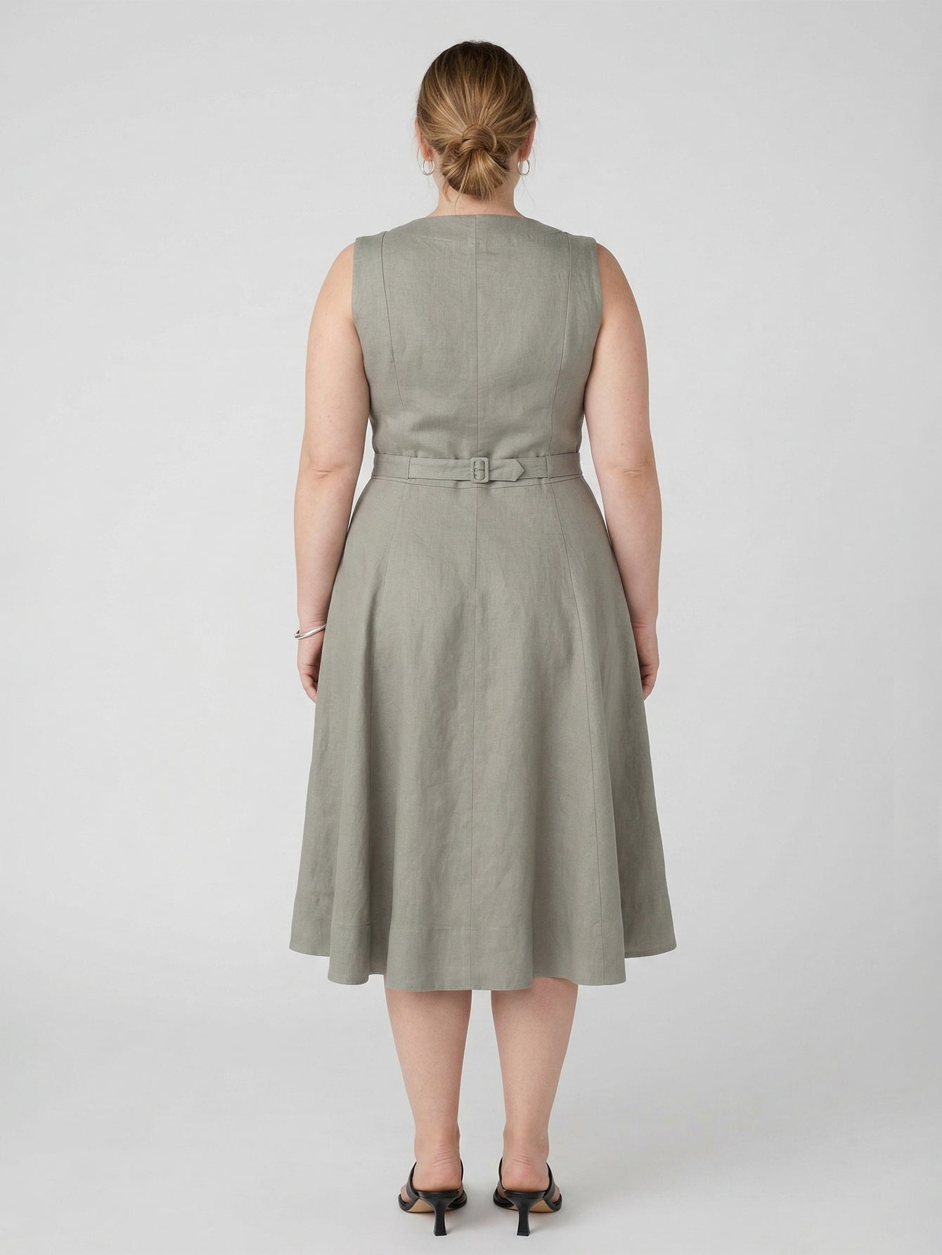 Larui Plus Size Women's Elegant Double-Breasted Linen Dress