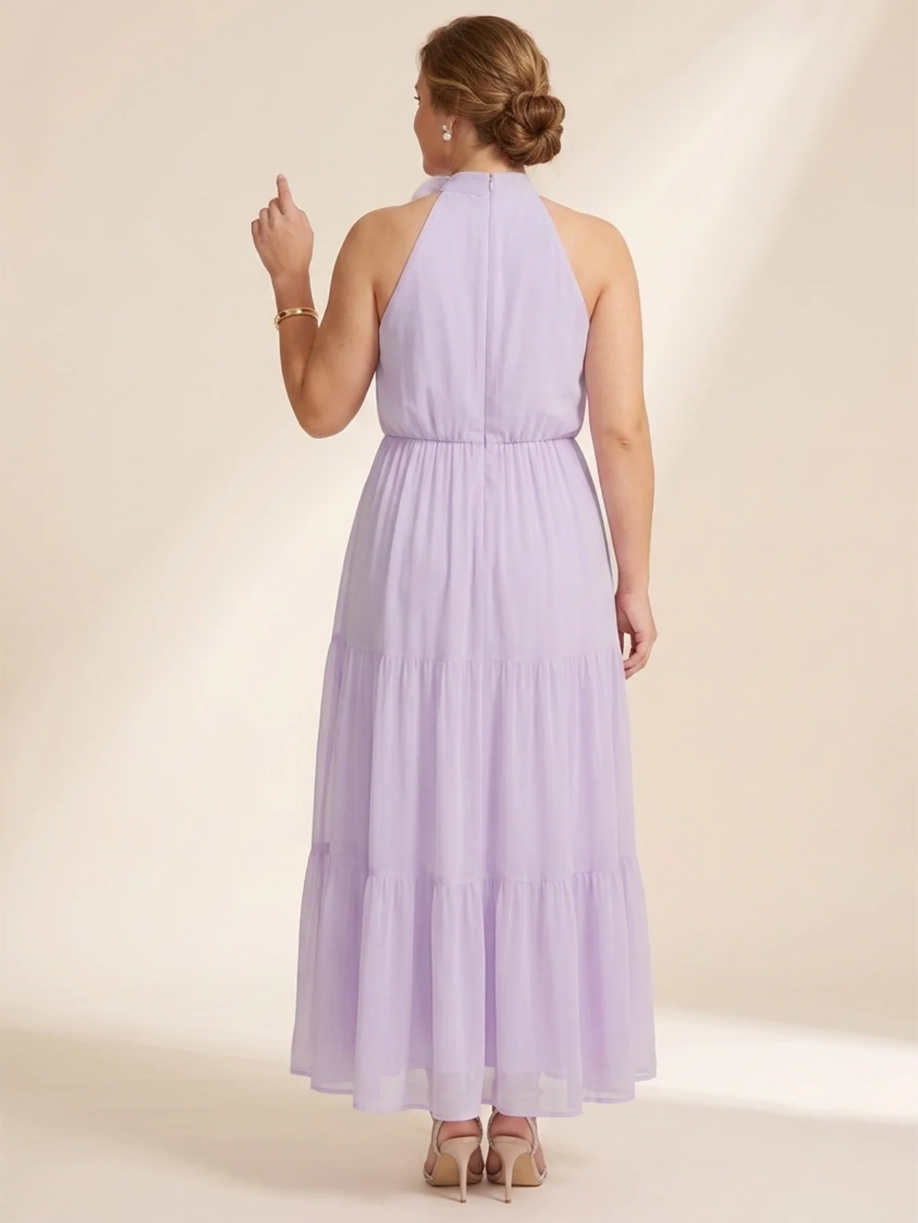 Larui Plus Size Wedding/Vacation A-Line Chiffon Dress With Floral Embellishments
