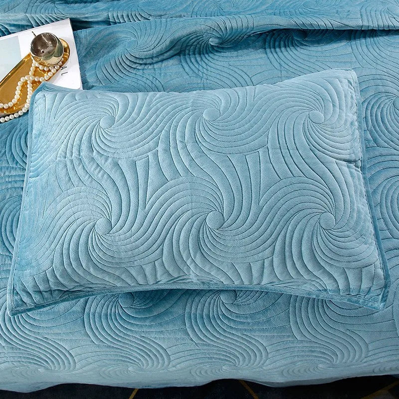 Boho Waves Quilted Velvet Coverlet Set