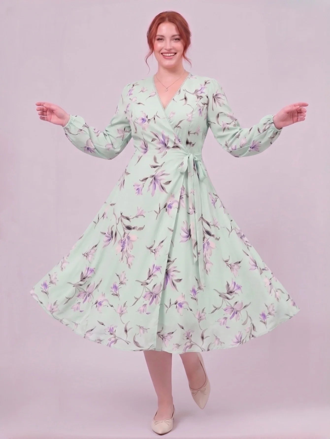 Larui Plus Size Women's Chiffon Wrap Dress