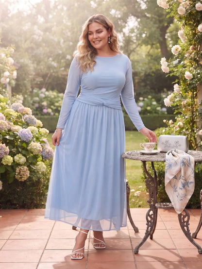 Larui Plus Size Mesh Elegant Long Sleeves Dress
