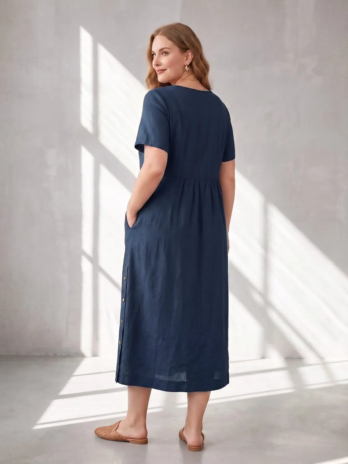 Larui Plus Size Women's Linen Pocket Dress