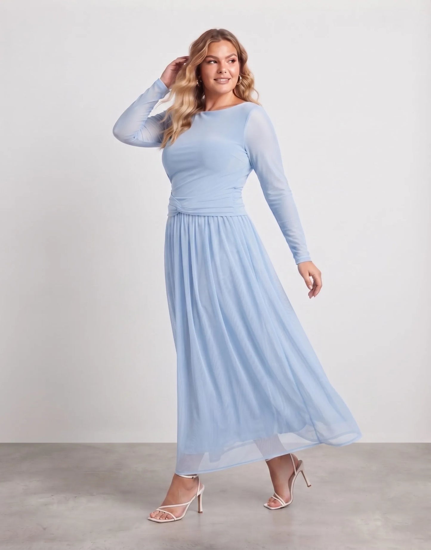 Larui Plus Size Mesh Elegant Long Sleeves Dress