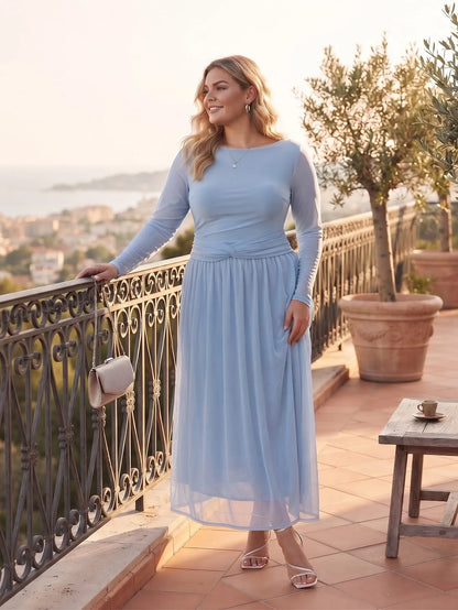 Larui Plus Size Mesh Elegant Long Sleeves Dress