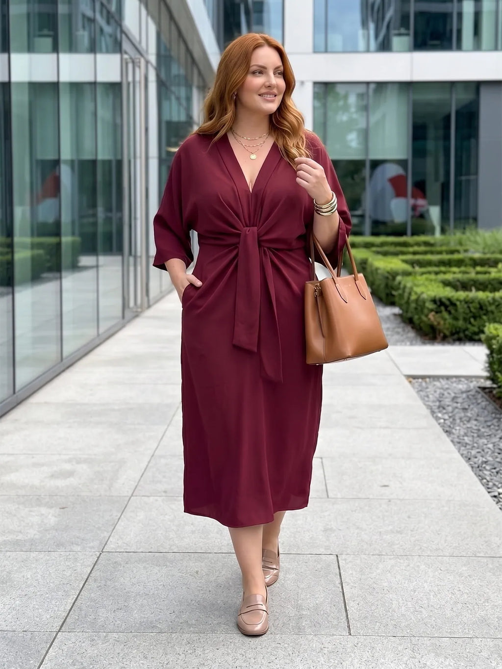 Larui Plus Size Women's Linen Pocket Dress