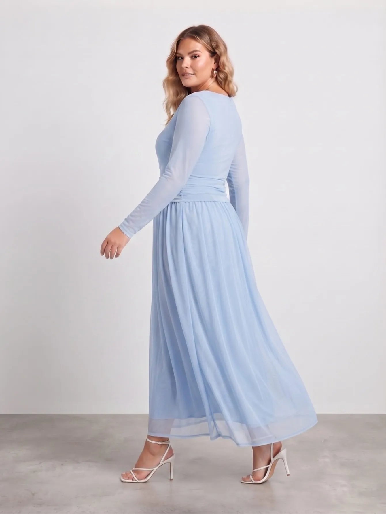 Larui Plus Size Mesh Elegant Long Sleeves Dress