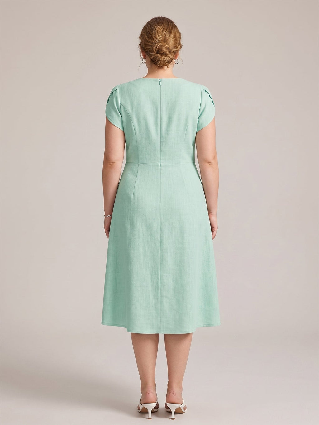Larui Plus Size Women's Elegant Irregular Collar Linen Pocket Dress