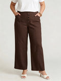 Larui Plus Size Women's ButtonDown Wide-Le-g Linen Pants
