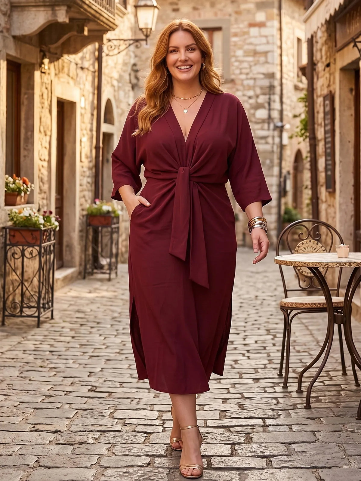 Larui Plus Size Women's Linen Pocket Dress