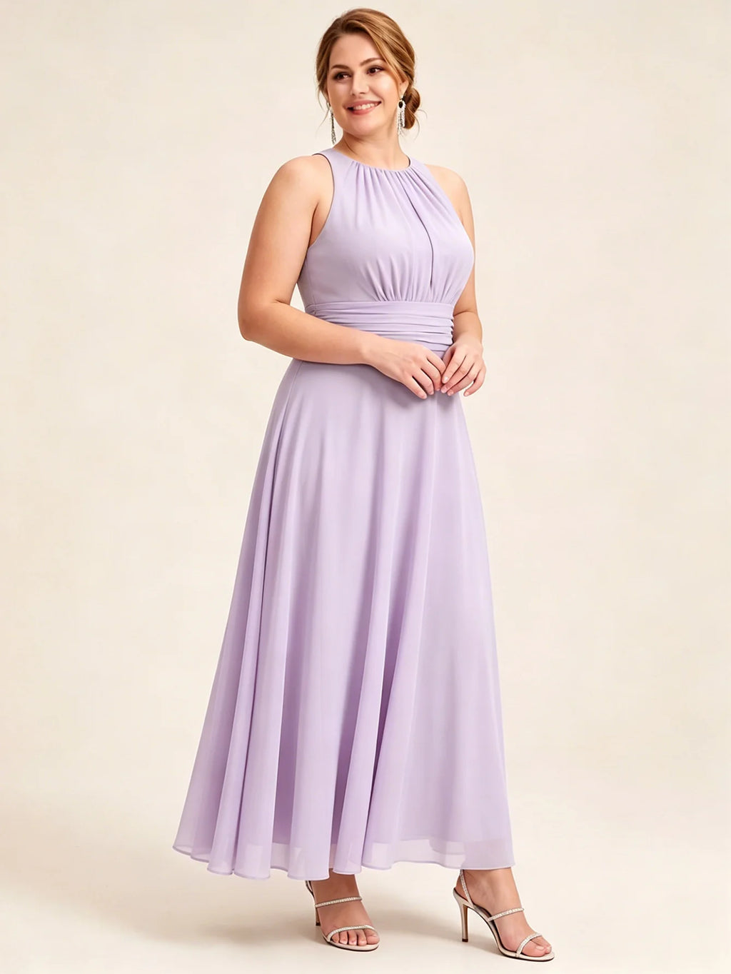 Larui Plus Size Elegant Pleated Chiffon Dress