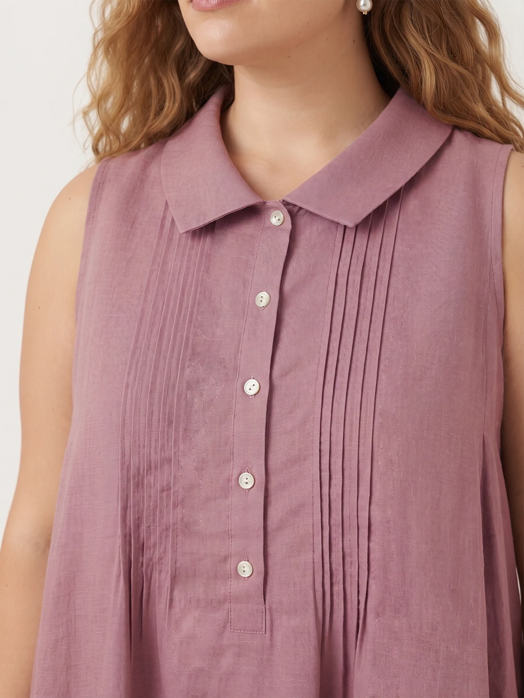 Larui Plus Size Women's Vacation Linen A-Line Dress With Pleats