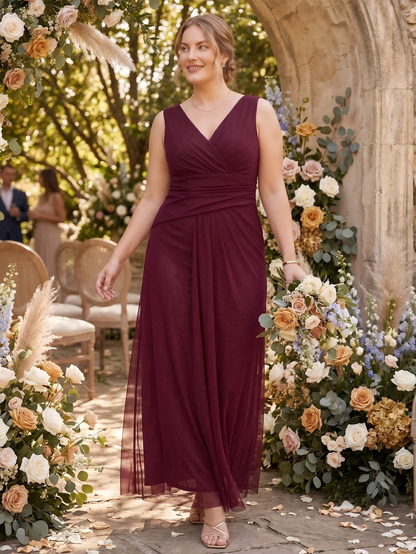 Larui Plus Size Evening Dress with Mesh Stretch Fit and Pleats