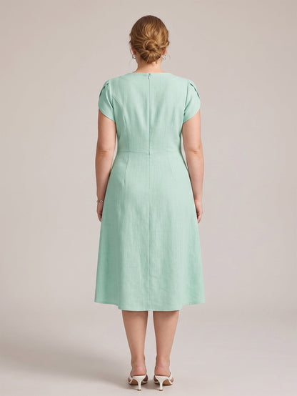 Larui Plus Size Women's Elegant Irregular Collar Linen Pocket Dress