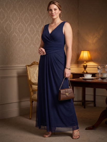 Larui Plus Size Evening Dress with Mesh Stretch Fit and Pleats