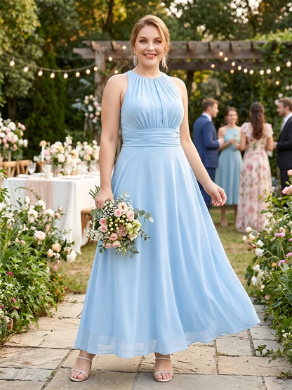 Larui Plus Size Elegant Pleated Chiffon Dress