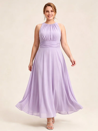 Larui Plus Size Elegant Pleated Chiffon Dress