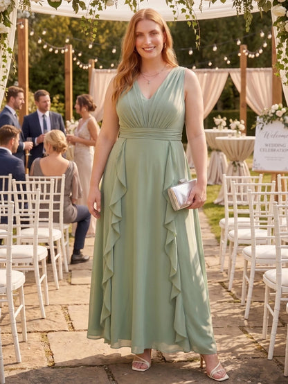 Larui Plus-Size Women's Ruffled Chiffon Dress