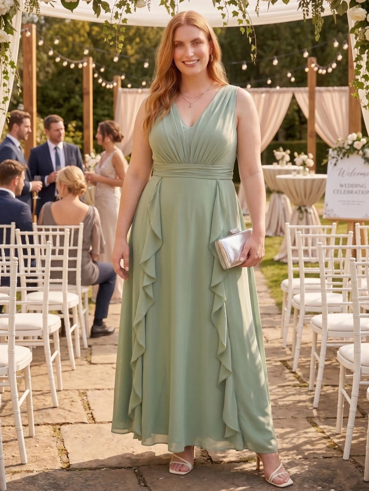 Larui Plus-Size Women's Ruffled Chiffon Dress