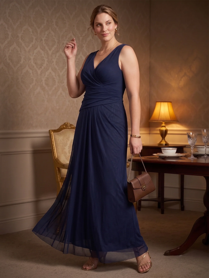 Larui Plus Size Evening Dress with Mesh Stretch Fit and Pleats