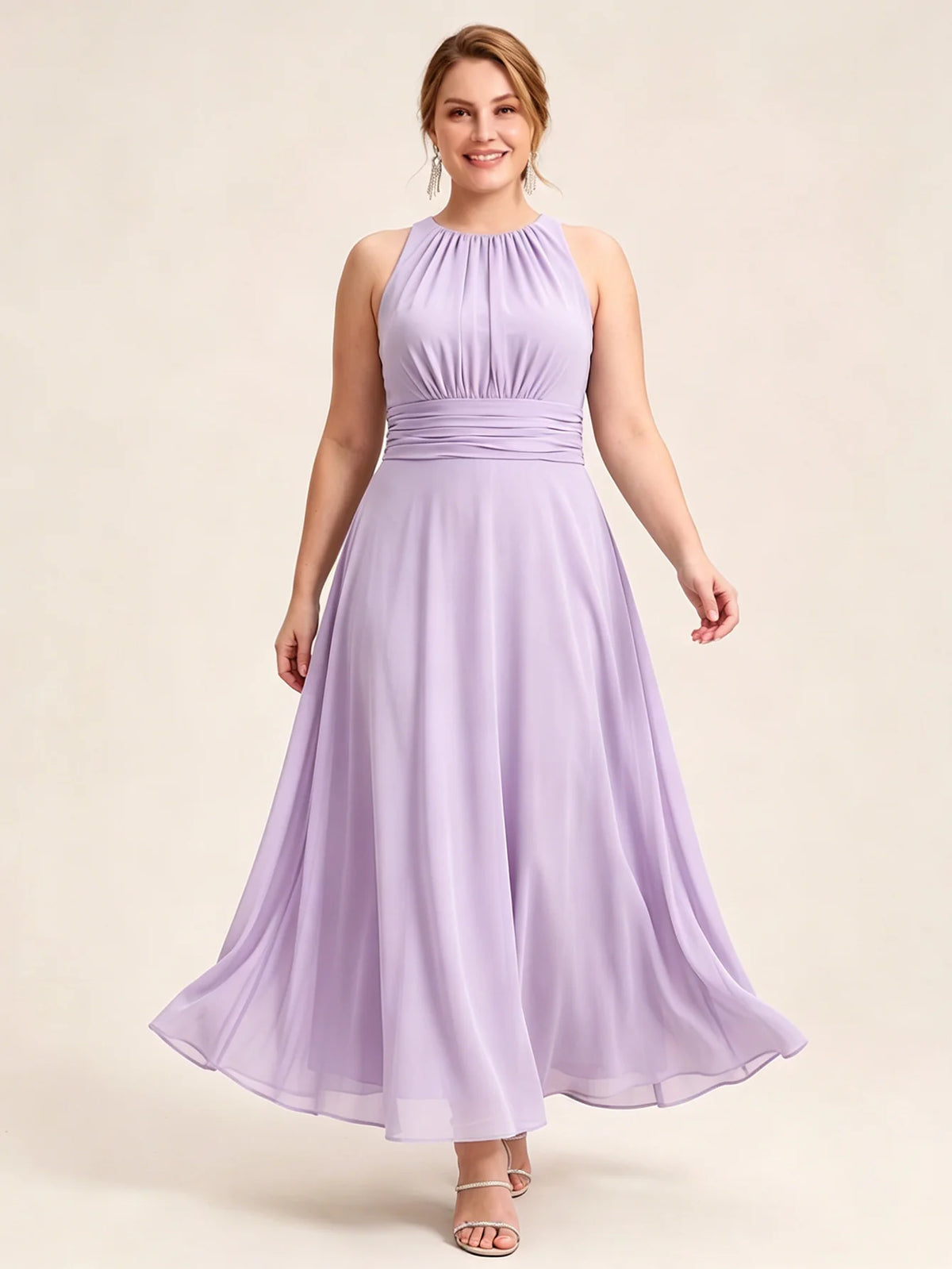Larui Plus Size Elegant Pleated Chiffon Dress