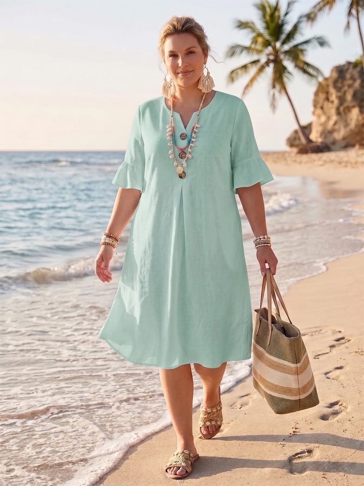 Larui Plus-Size Women's Elegant Casual Pocket Dress