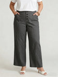 Larui Plus Size Women's Button-Down Wide-Leg Linen  Pants