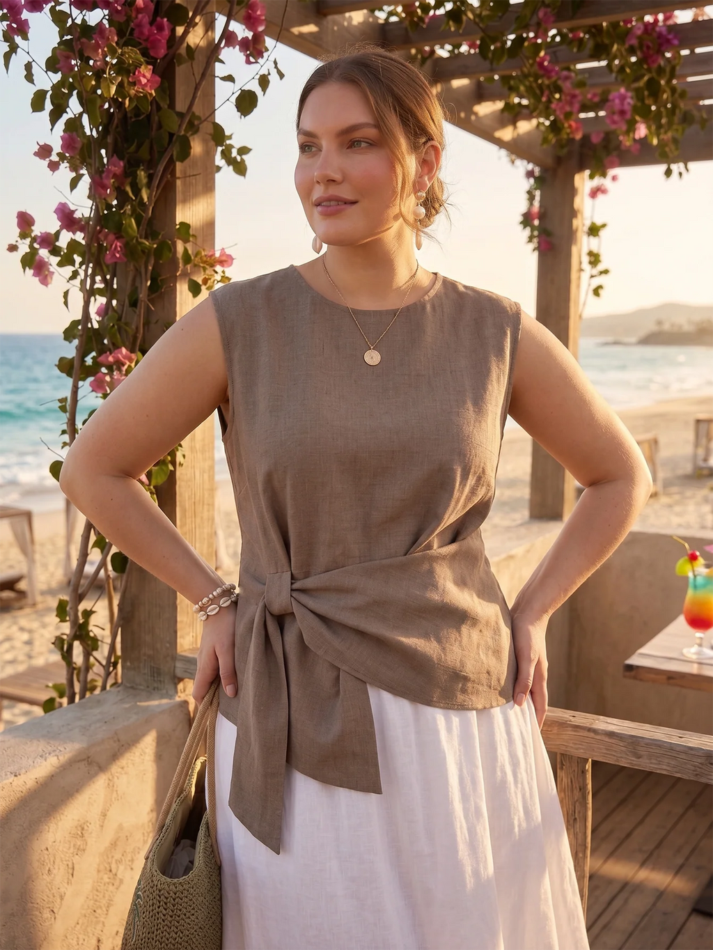Larui Plus Size Women's Linen Irregular Hem Vest Top