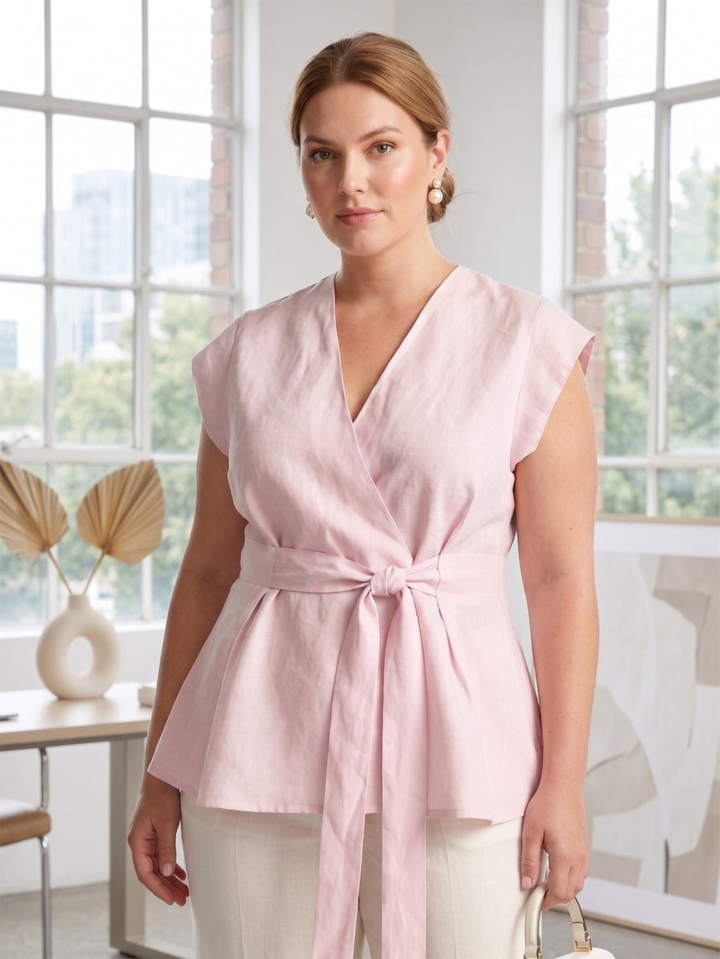 Larui Plus Size Women's Linen Tie-Up Top