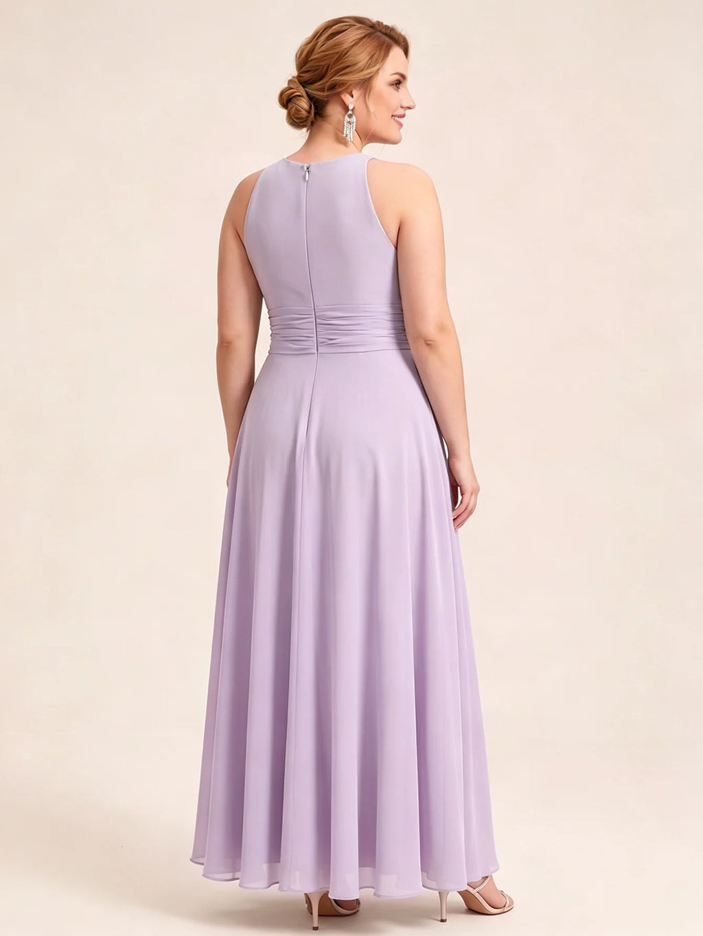 Larui Plus Size Elegant Pleated Chiffon Dress
