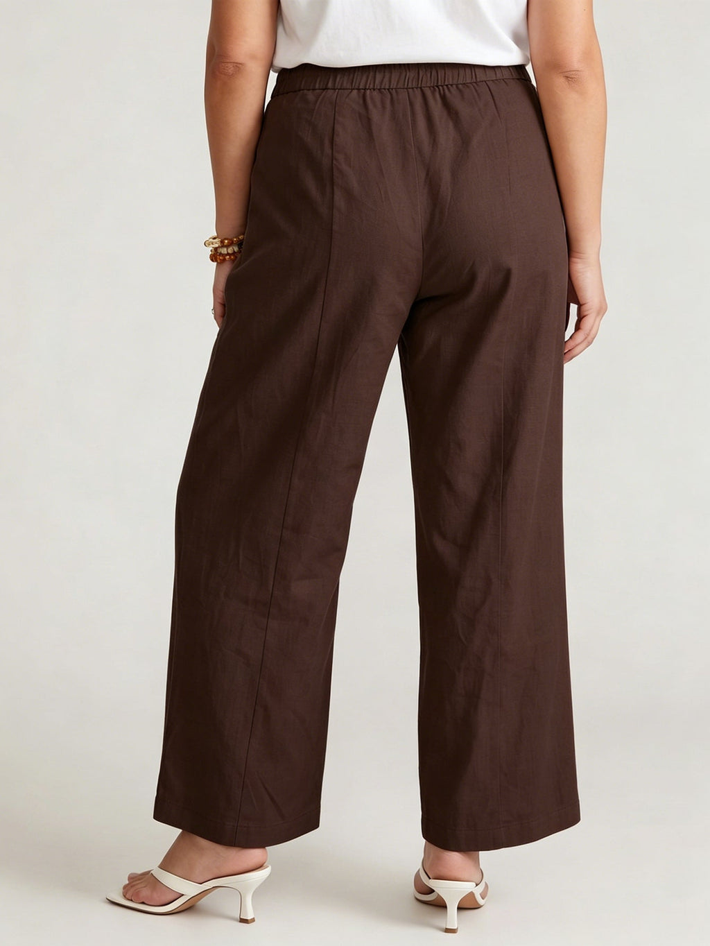 Larui Plus Size Women's ButtonDown Wide-Le-g Linen Pants