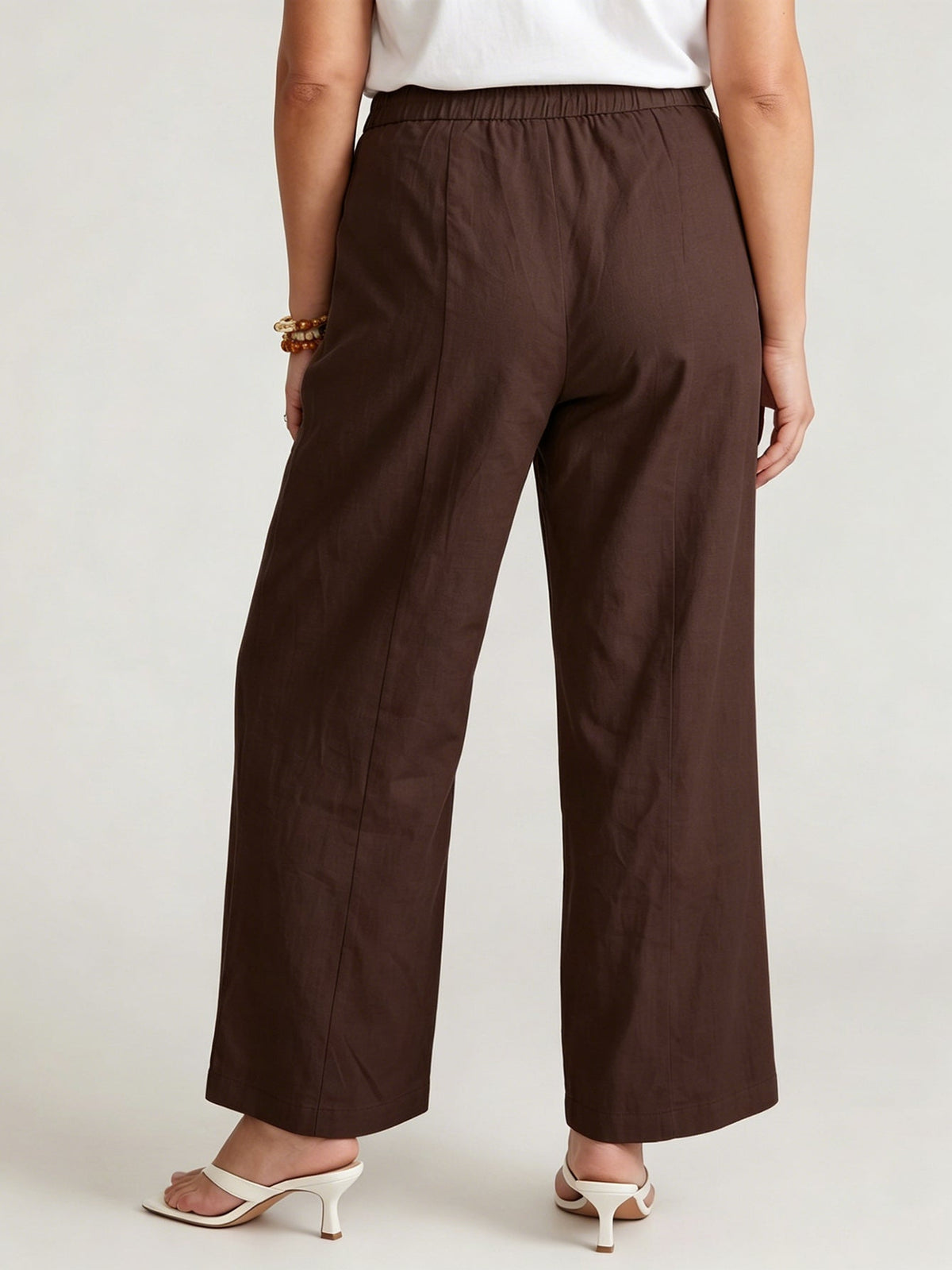 Larui Plus Size Women's ButtonDown Wide-Le-g Linen Pants