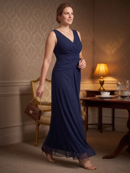 Larui Plus Size Evening Dress with Mesh Stretch Fit and Pleats