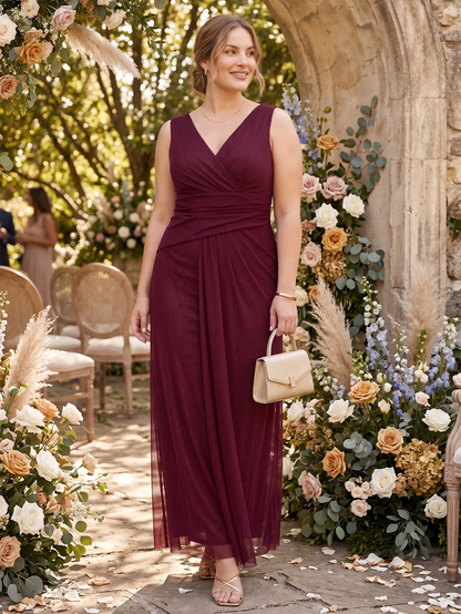 Larui Plus Size Evening Dress with Mesh Stretch Fit and Pleats