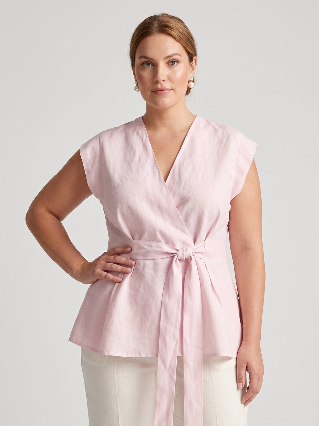 Larui Plus Size Women's Linen Tie-Up Top