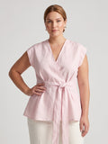 Larui Plus Size Women's Linen Tie-Up Top
