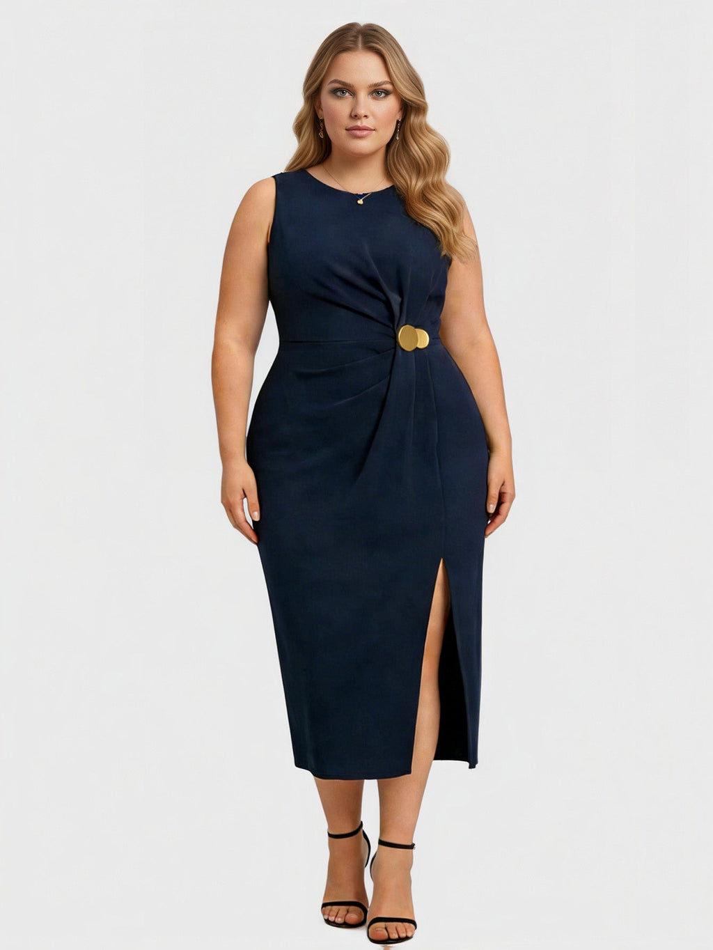 Larui Plus Size Women's Solid Crew Neck Sleeveless Dress