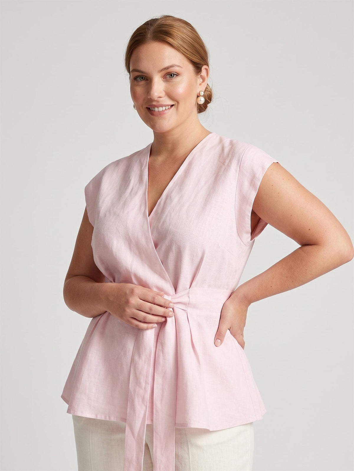 Larui Plus Size Women's Linen Tie-Up Top