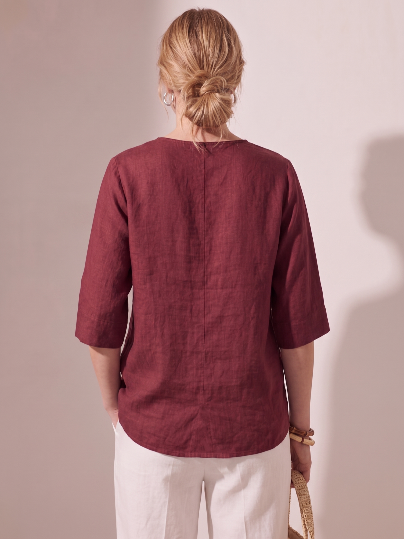 Larui Women's Plus-Size Linen V-Neck 3/4 Sleeve Top