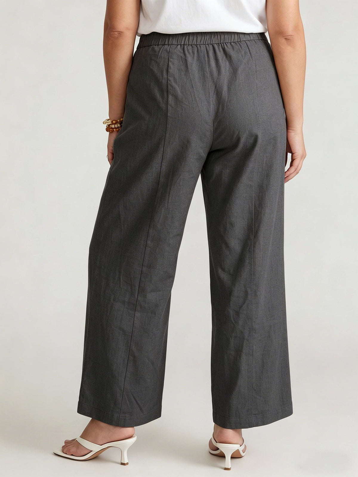 Larui Plus Size Women's ButtonDown Wide-Le-g Linen Pants