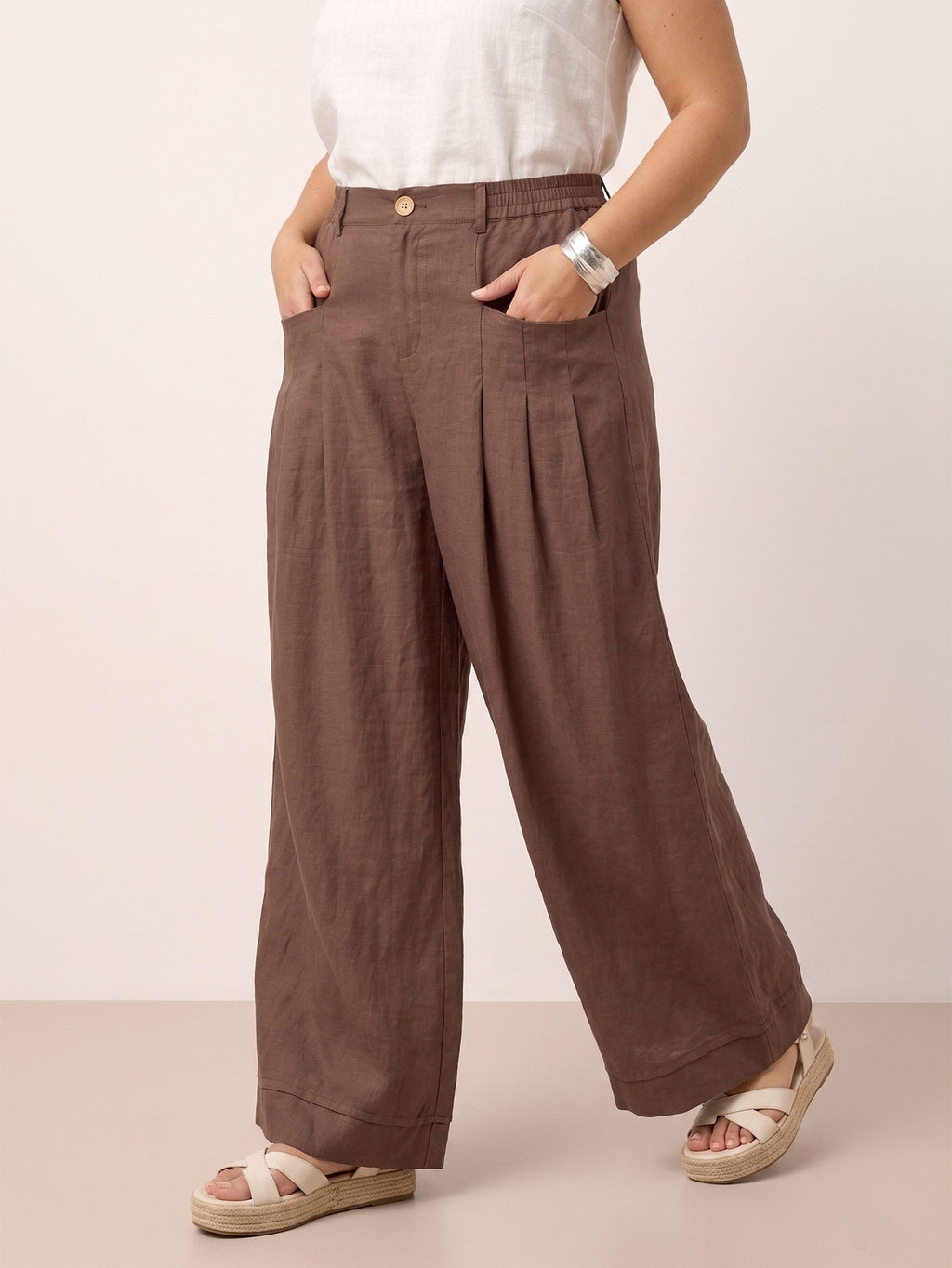 Larui Plus Size Women's Linen Pocket Full Length Pants