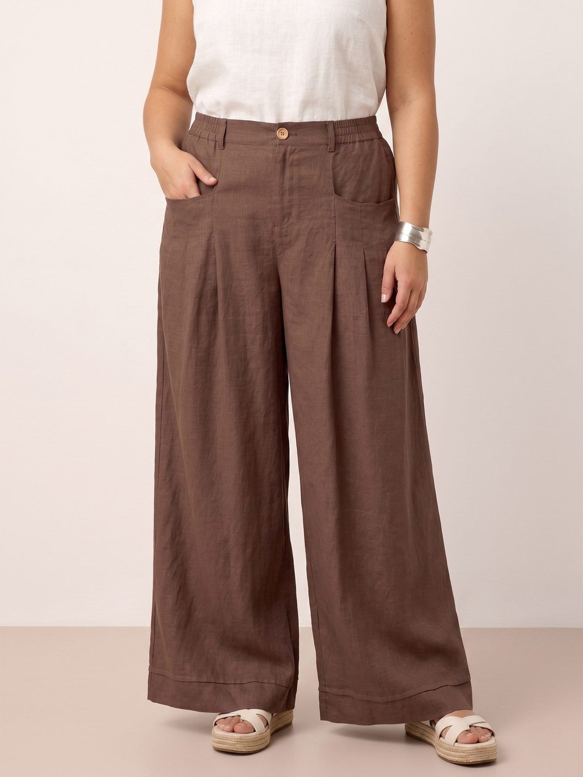 Larui Plus Size Women's Linen Pocket Full Length Pants