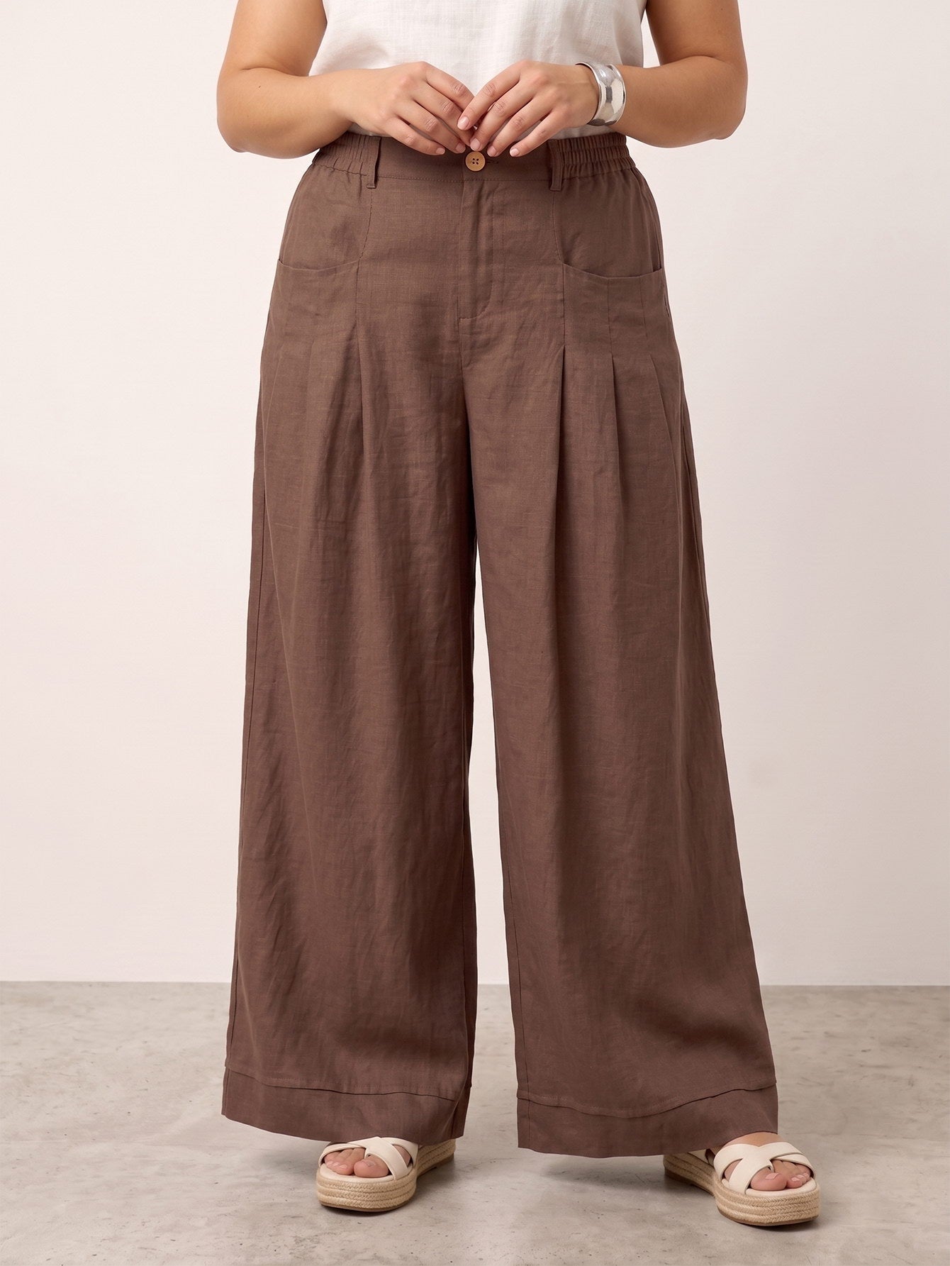 Larui Plus Size Women's Linen Pocket Full Length Pants