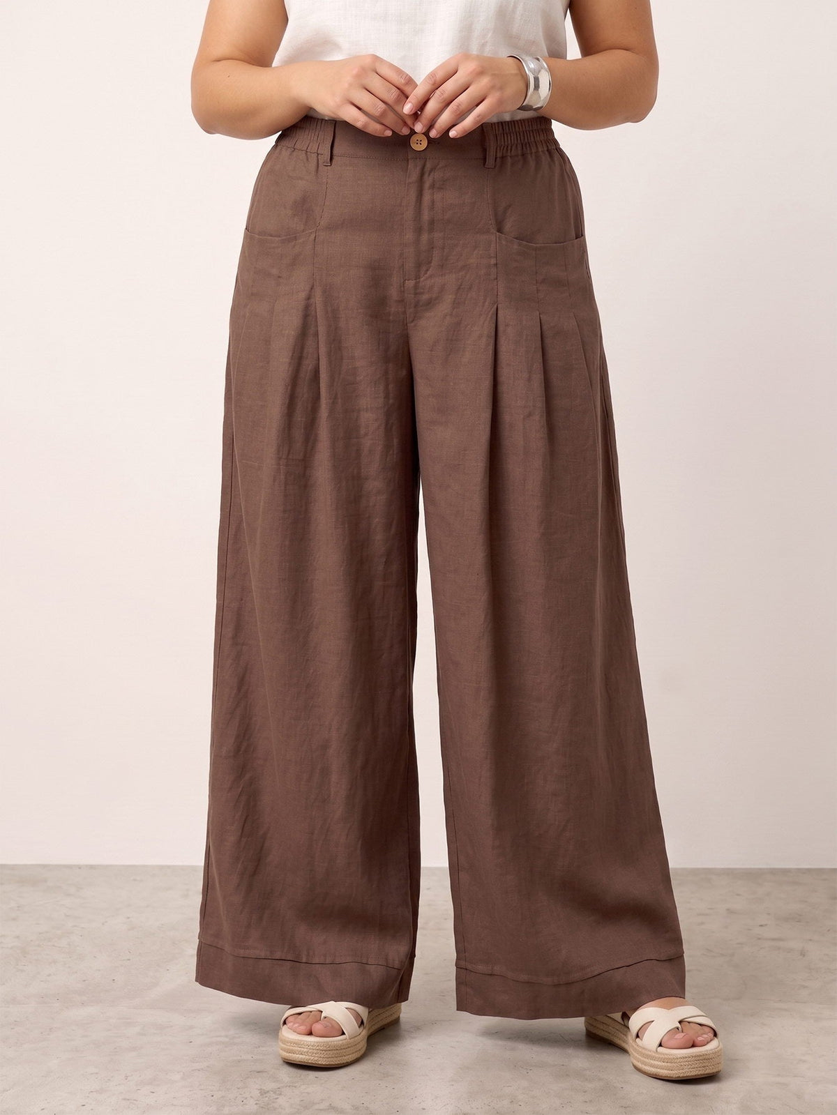 Larui Plus Size Women's Linen Pocket Full Length Pants