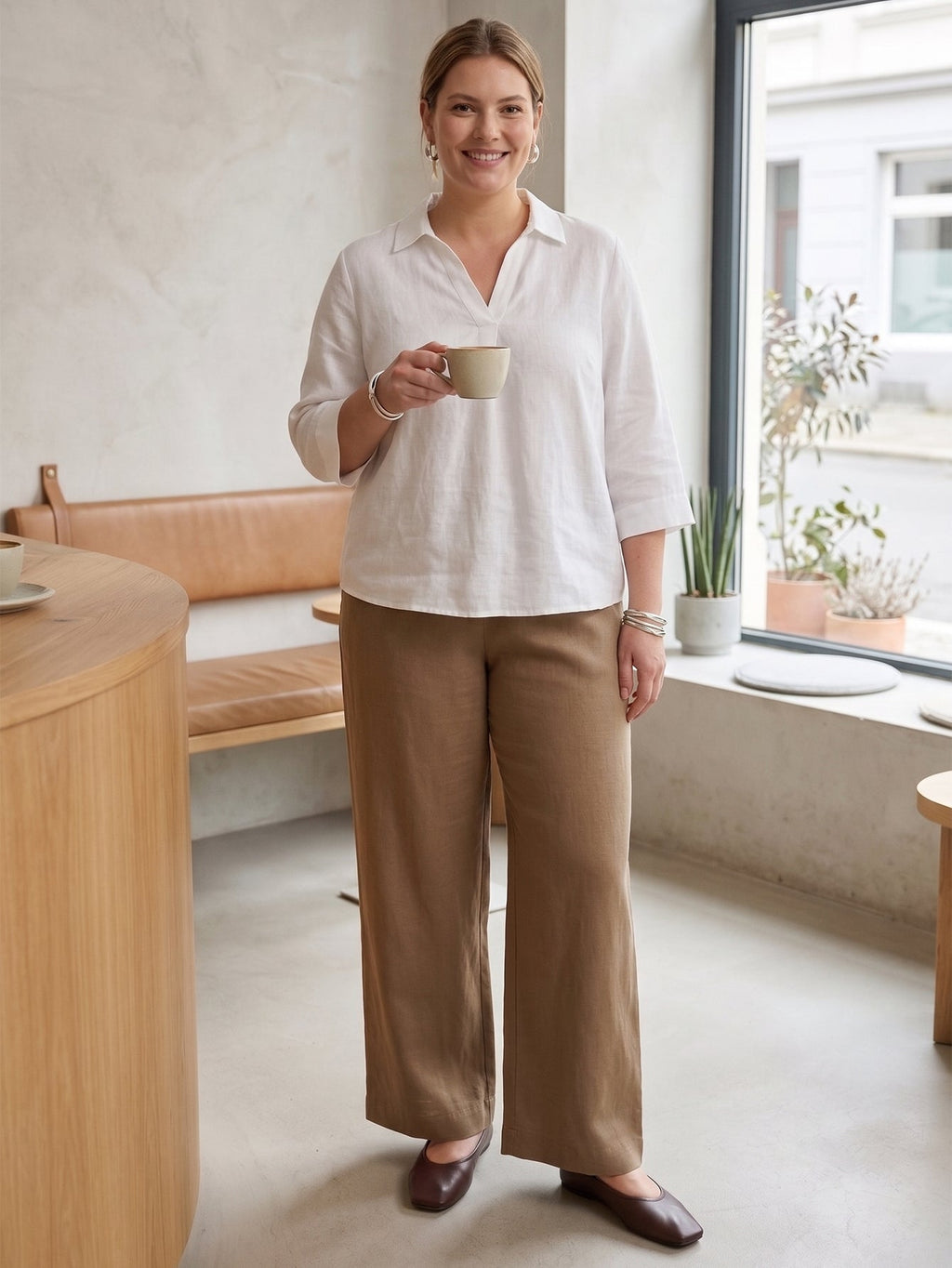 Larui Plus Size Women's Linen Pocket Wide-Leg Pants