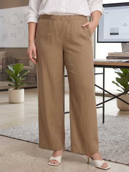 Larui Plus Size Women's Linen Pocket Wide-Leg Pants